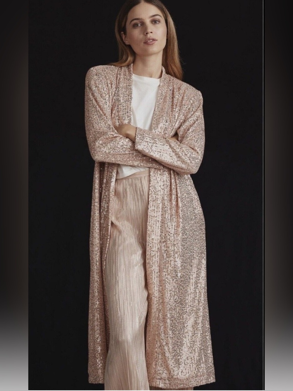 Anthropologie Mauve Sequins Duster NWT